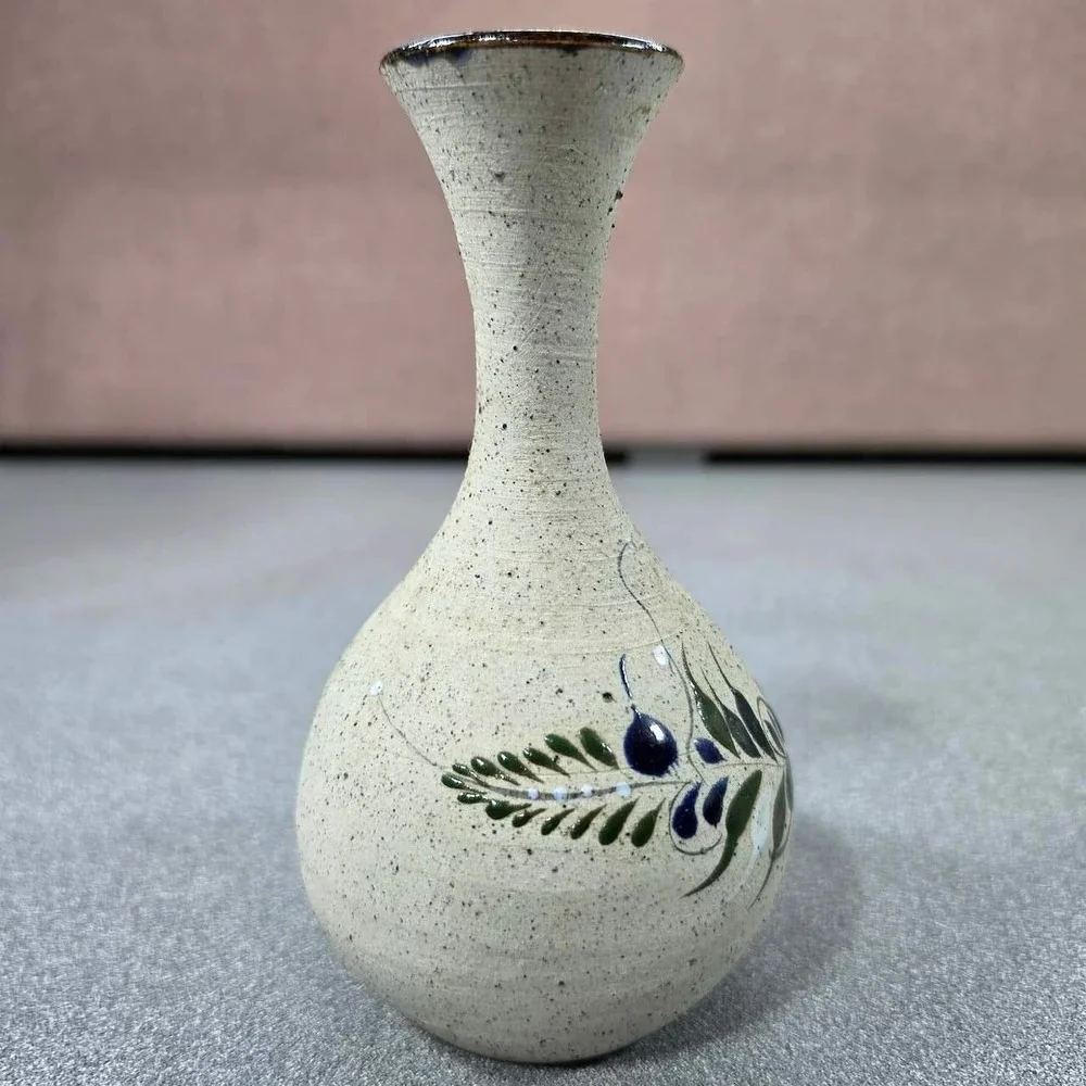 Ken Edwards Tonala Bud Vase Mexico Blue Floral Signed Pottery Excellent